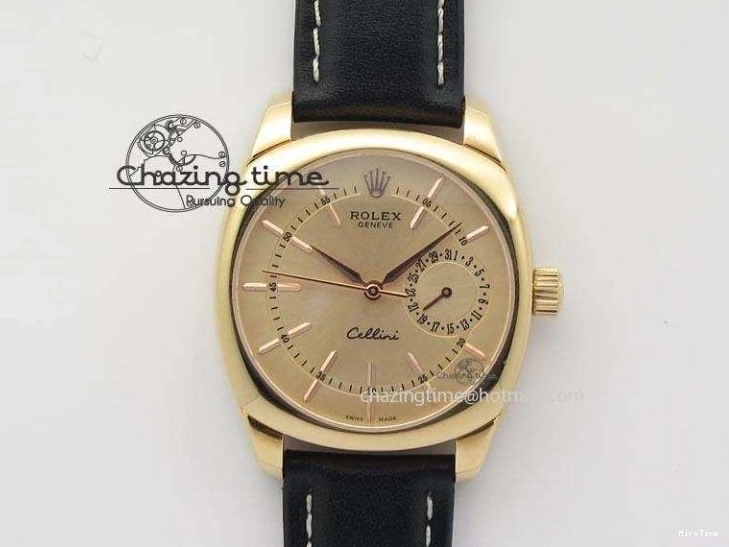 MiroTime 0209 Cozy Cellini Date RG Rose Gold Dial Stick Markers On Black Leather Strap A 3873